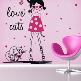 Vinilos Silueta Mujer Love Cats