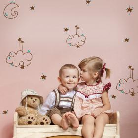Vinilos Infantiles Luna Nubes Estrellas Y Puntos De Colores