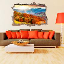 Vinilos 3D Agujero Pared Árboles En Las Montañas