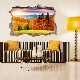 Vinilo 3D Pared Rota &Aacute;rboles En Oto&ntilde;o
