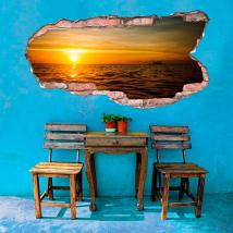 Vinilo 3D Agujero Pared Atardecer En El Mar