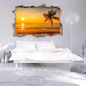 Vinilo 3D Pared Rota Puesta De Sol En El Mar