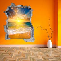 Vinilo 3D Paredes Puesta De Sol En La Playa