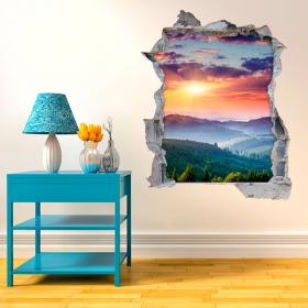 Vinilo 3D Puesta De Sol En Las Montañas