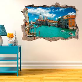 Vinilo 3D Agujero Pared Venecia