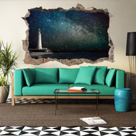 Vinilo 3D Faro Y Cielo Con Estrellas