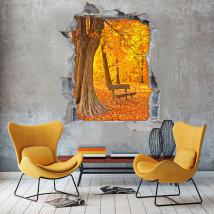 Vinilos 3D Banco Árboles Otoño