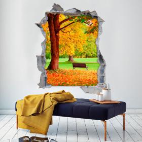 Vinilo 3D Banco y &Aacute;rbol Oto&ntilde;o