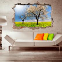 Vinilos 3D Árboles Y Flores Amarillas