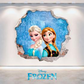 Vinilos Disney Frozen Anna Y Elsa Agujero Pared 3D
