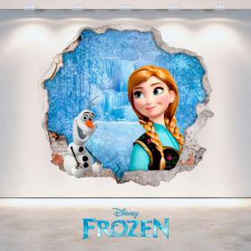 Vinilos Disney Frozen Anna Y Olaf Agujero Pared 3D