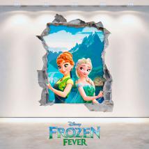 Vinilos Disney Frozen Elsa Y Anna 3D Agujero Pared