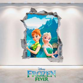 Vinilos Disney Frozen Elsa Y Anna Agujero Pared 3D
