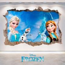 Vinilos 3D Disney Frozen Elsa Y Anna Agujero Pared