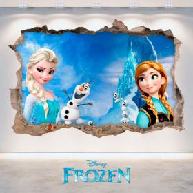 Vinilos Disney Frozen Elsa Y Anna Agujero Pared 3D