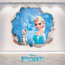 Vinilos Disney Frozen Elsa Y Olaf 3D Agujero Pared