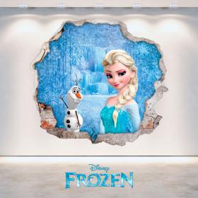 Vinilos Disney Frozen Elsa Y Olaf 3D Agujero Pared