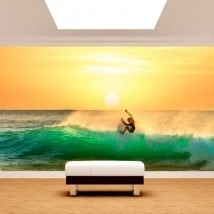 Fotomural Surfeando Al Atardecer