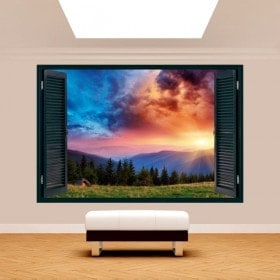 Ventana 3D Atardecer Montañas