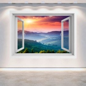 Ventanas 3D Paredes Atardecer Montañas