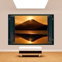 Ventana 3D Atardecer Monte Fuji Lago Kawaguchi