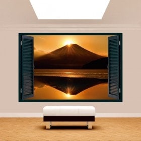 Ventana 3D Atardecer Monte Fuji Lago Kawaguchi