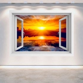 Ventana 3D Sol Atardecer Mar