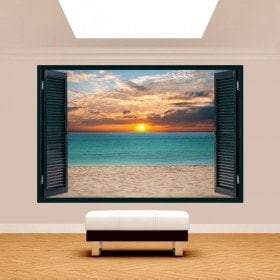 Ventanas 3D Puesta De Sol En La Playa