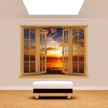 Ventana 3D Atardecer Sol Mar