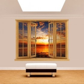 Ventana 3D Atardecer Sol Mar