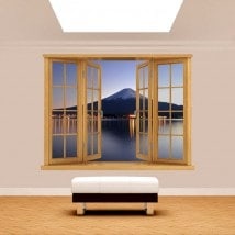 Ventana 3D Monte Fuji Kawaguchi Lago