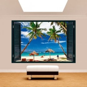 Ventana 3D Palmeras En La Playa