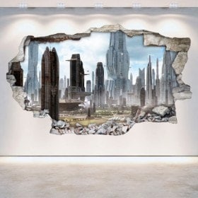 Pared Rota Vinilos 3D Ciudad Del Futuro Scifi