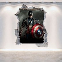 Vinilos Pared Rota Capitán América 3D