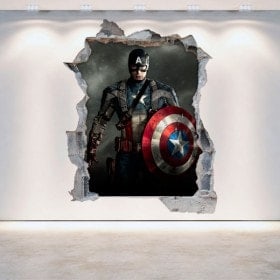 Vinilos Pared Rota Capitán América 3D