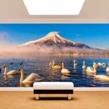 Fotomurales Cisnes Lago Kawaguchi Monte Fuji