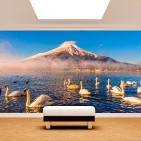 Fotomurales Cisnes Lago Kawaguchi Monte Fuji
