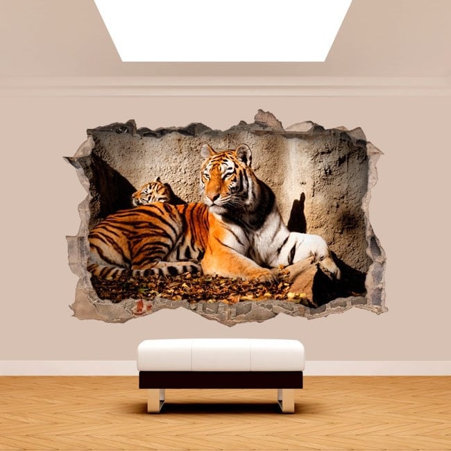 Mural animal Tigre 3d en la pared - TenVinilo