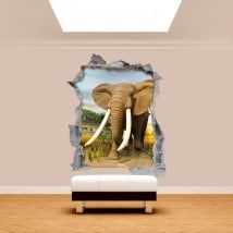 Vinilos Pared Rota 3D Elefantes África