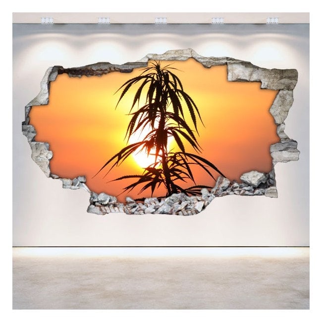 🥇 Vinilos Decorativos Marihuana 3D Pared Rota 🥇