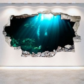 Vinilos Cuevas Submarinas Pared Rota 3D
