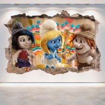 Vinilos Decorativos 3D Los Pitufos Pared Rota