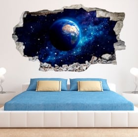 Vinilos 3D Planeta Tierra Pared Rota