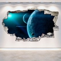 Vinilos Pared Rota Planetas En El Espacio 3D