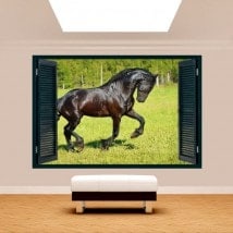 Ventanas 3D Pared Caballo En El Campo