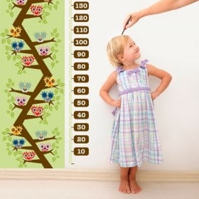 Vinilos Medidor Infantil Búhos En El Árbol