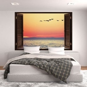 Ventanas En Vinilo 3D Atardecer En El Mar