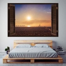 Ventanas En Vinilo 3D Atardecer En La Playa