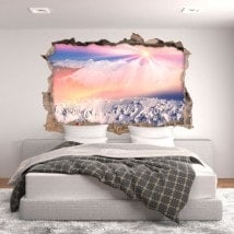 Vinilos 3D Sol Y Montañas Nevadas