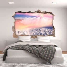 Vinilos 3D Sol Y Montañas Nevadas